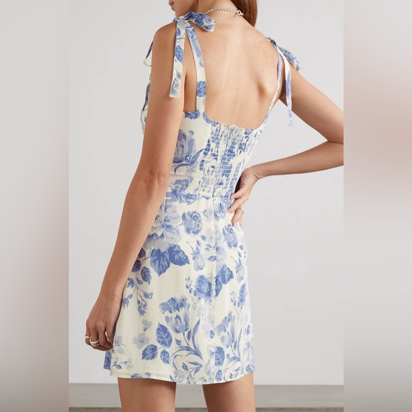 Reformation Annabell Bow-Detailed Floral Print Georgette Mini Dress in Lucerne - Picture 2 of 10